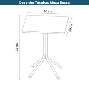 4 Mesa Quadrada Bossa Rivatti 75 cm -Altura- Tampo em Polipropileno Fendi e Base em Aco Fendi Desenho Tecnioc